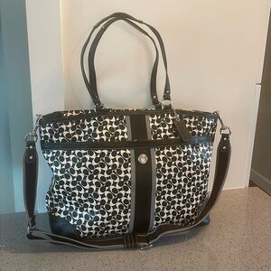 Coach Heritage Stripe Black/White Diaper Bag Crossbody Shoulder Tote